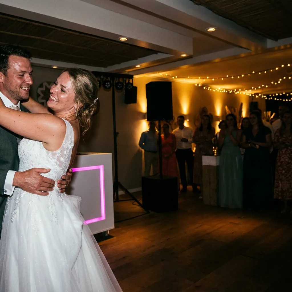 Bruidspaar danst voor LOVE-lichtletters